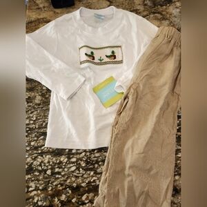 White Long Sleeve Kids Tee with Embroidered Design